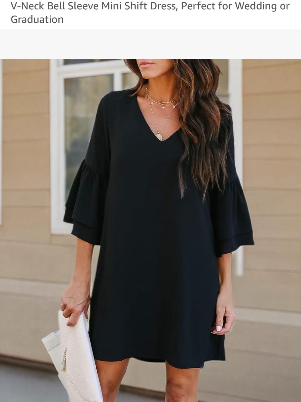 Black V-Neck Bell Sleeve Mini Dress